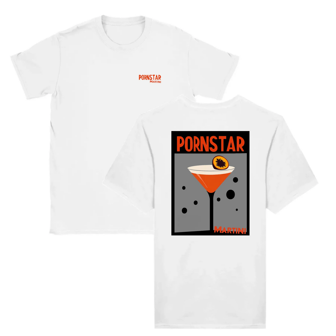 T-shirt featuring a graphic of a Pornstar Martini cocktail