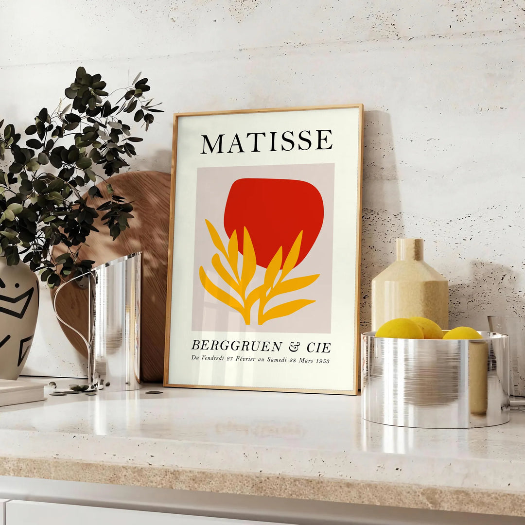 Poster showing Matisse Papiers Découpés style white and orange abstract composition