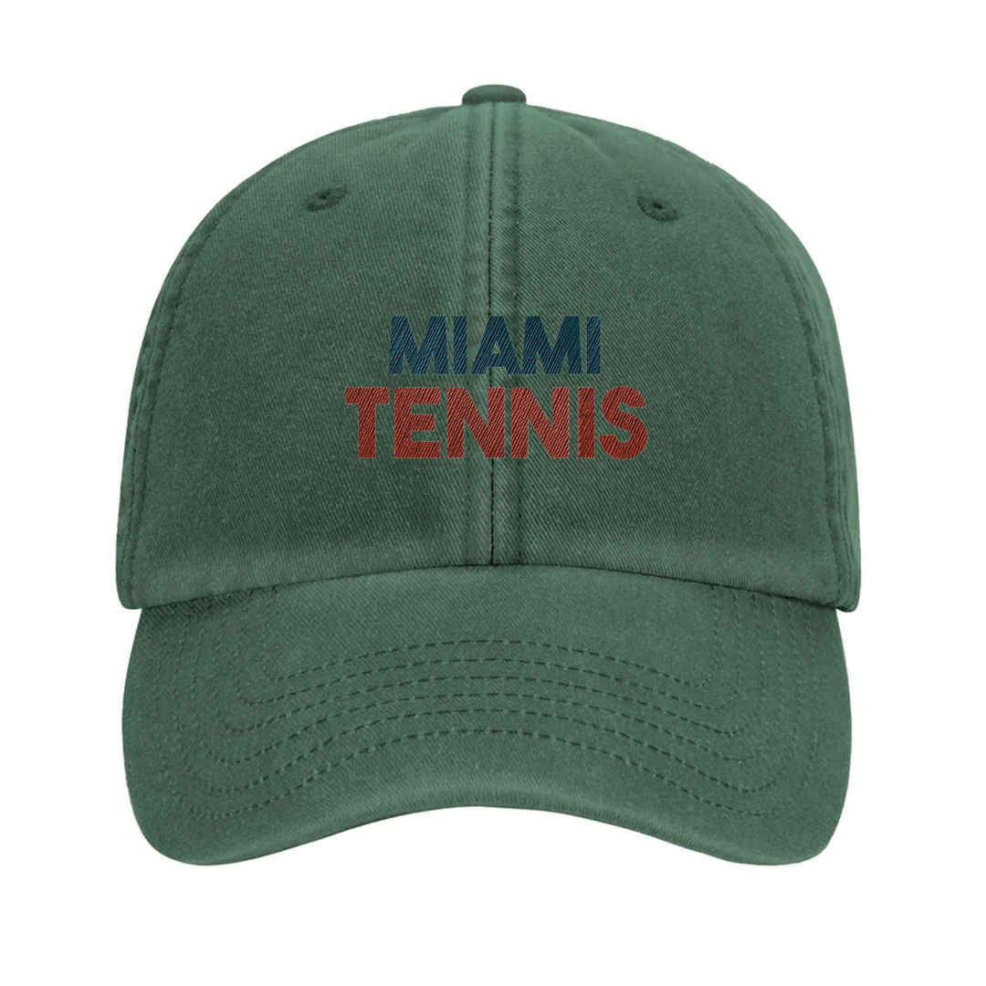 Embroidered cap featuring a vintage Miami tennis design