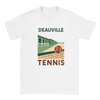 T-shirt featuring a graphic of tennis rackets and balls with Deauville text