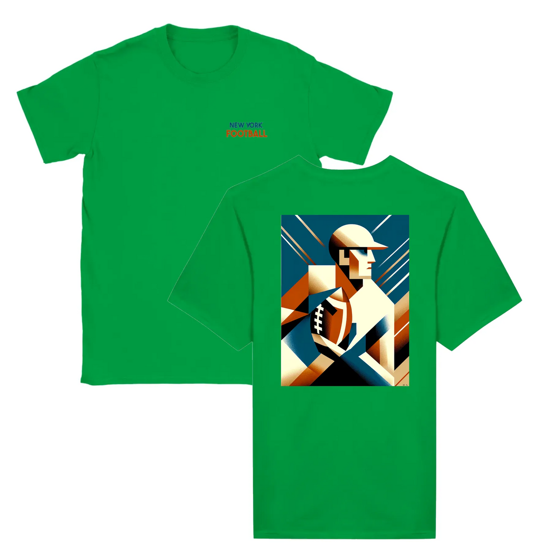 T-shirt featuring an illustration of an American football in action