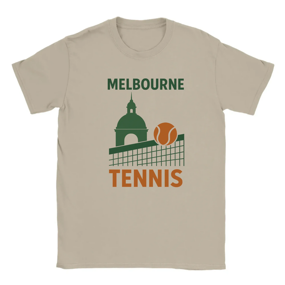T-shirt featuring a graphic of tennis players in Melbourne