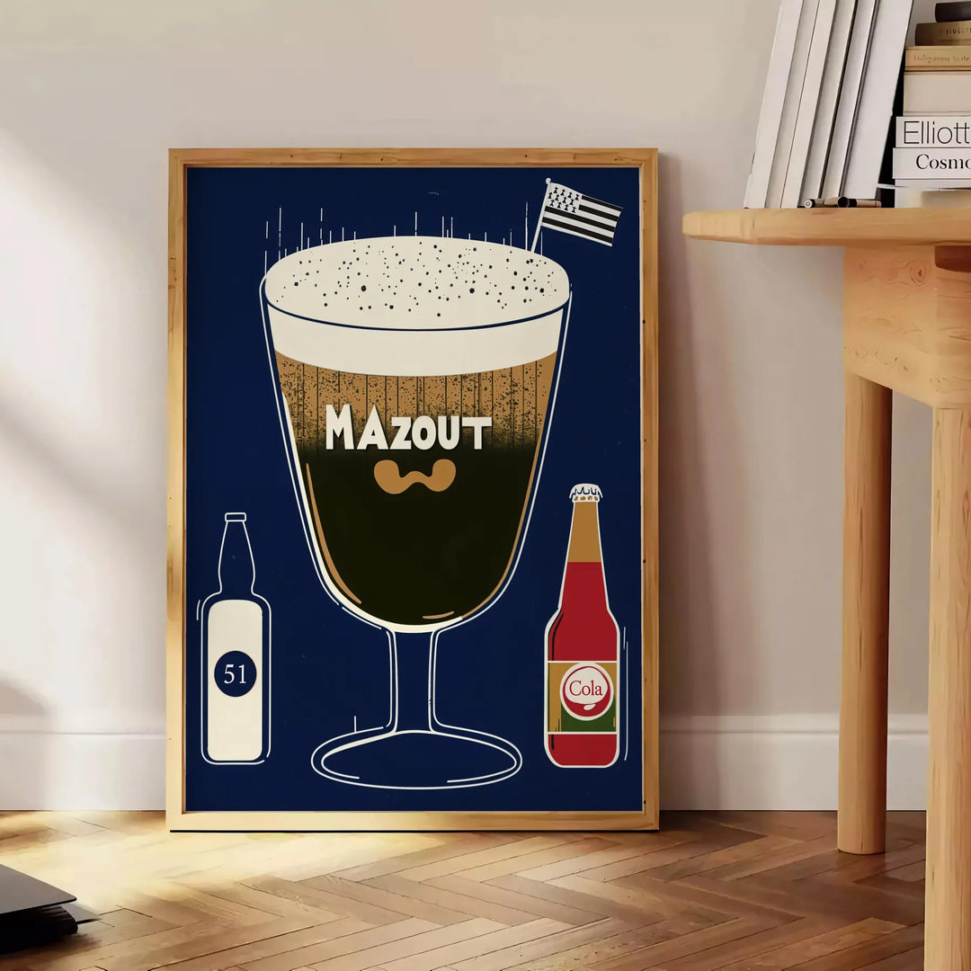 Gray and brown abstract cocktail artwork poster in minimalist modern style