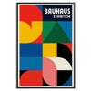 Bauhaus poster featuring blue and red geometric shapes in minimalist style