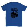 T-shirt featuring a graphic of a tennis player in action against a Miami skyline