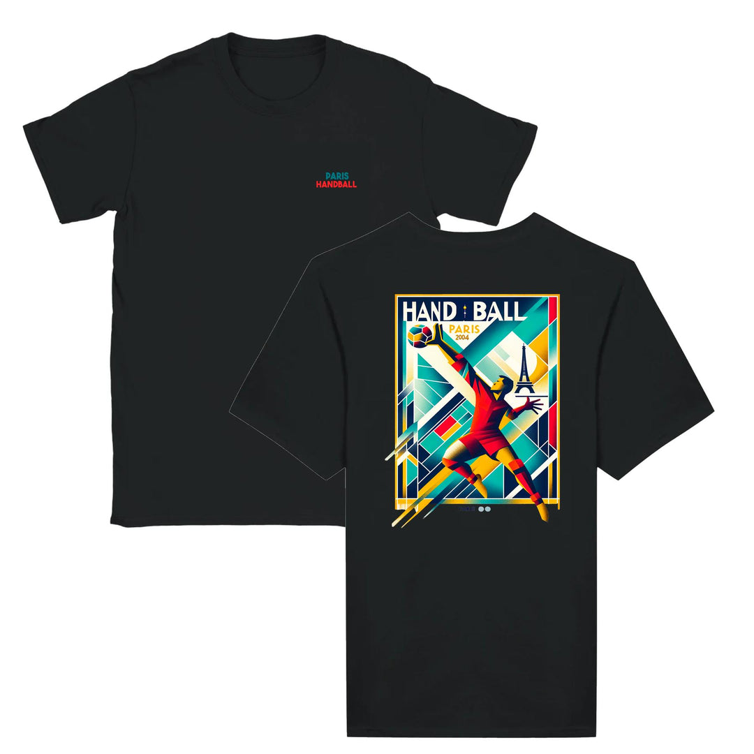 T-shirt featuring a graphic of handball players in action