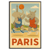 Colorful illustration of elephants and a rhinoceros playing basketball in Paris