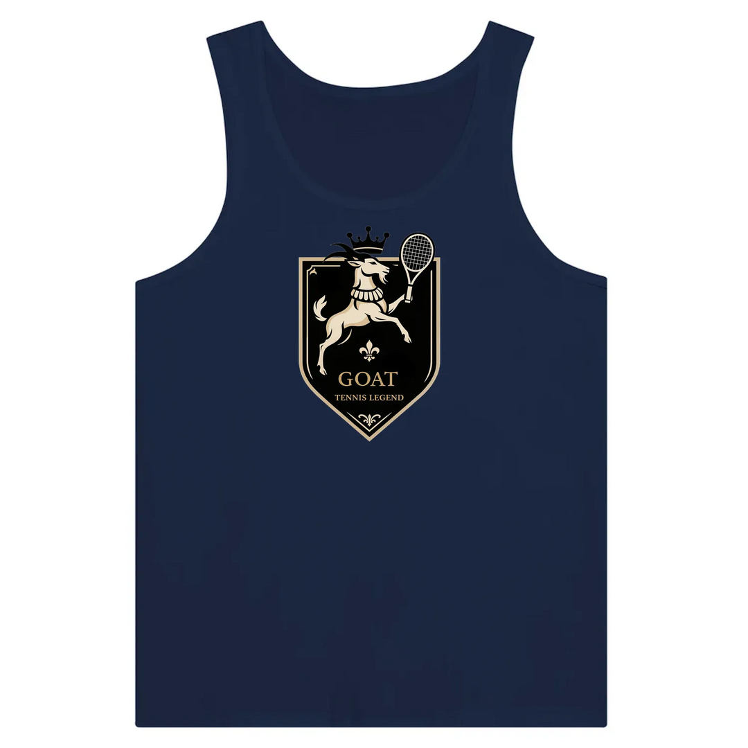 Unisex tank top featuring a graphic of a tennis player with the word 'GOAT'
