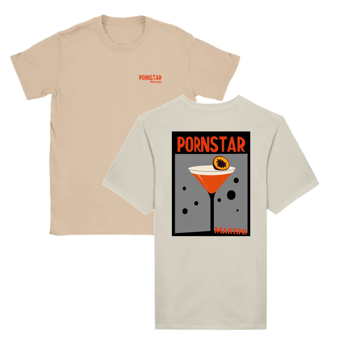 T-shirt featuring a graphic of a Pornstar Martini cocktail