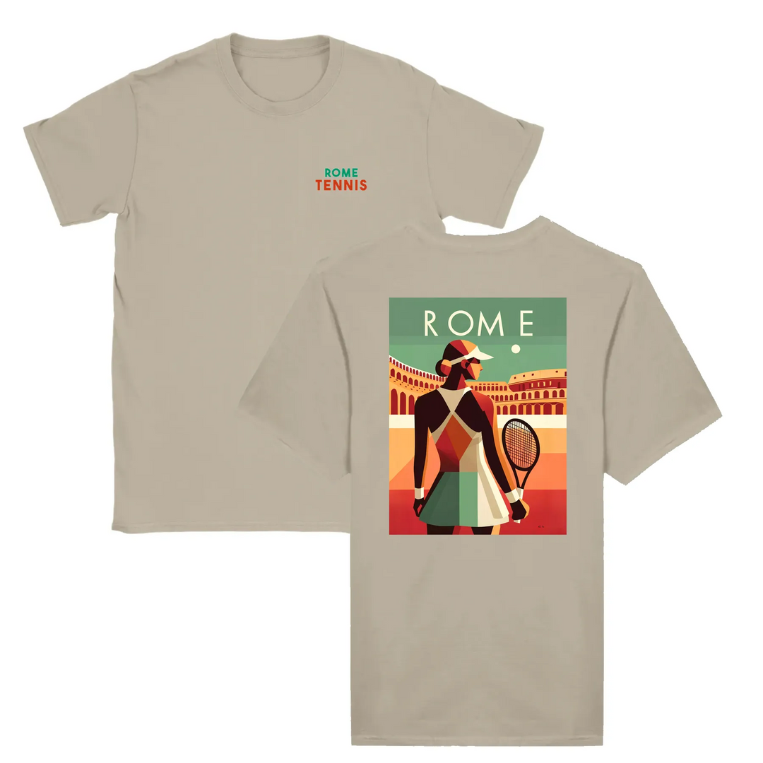 T-shirt featuring a graphic of a tennis player in action