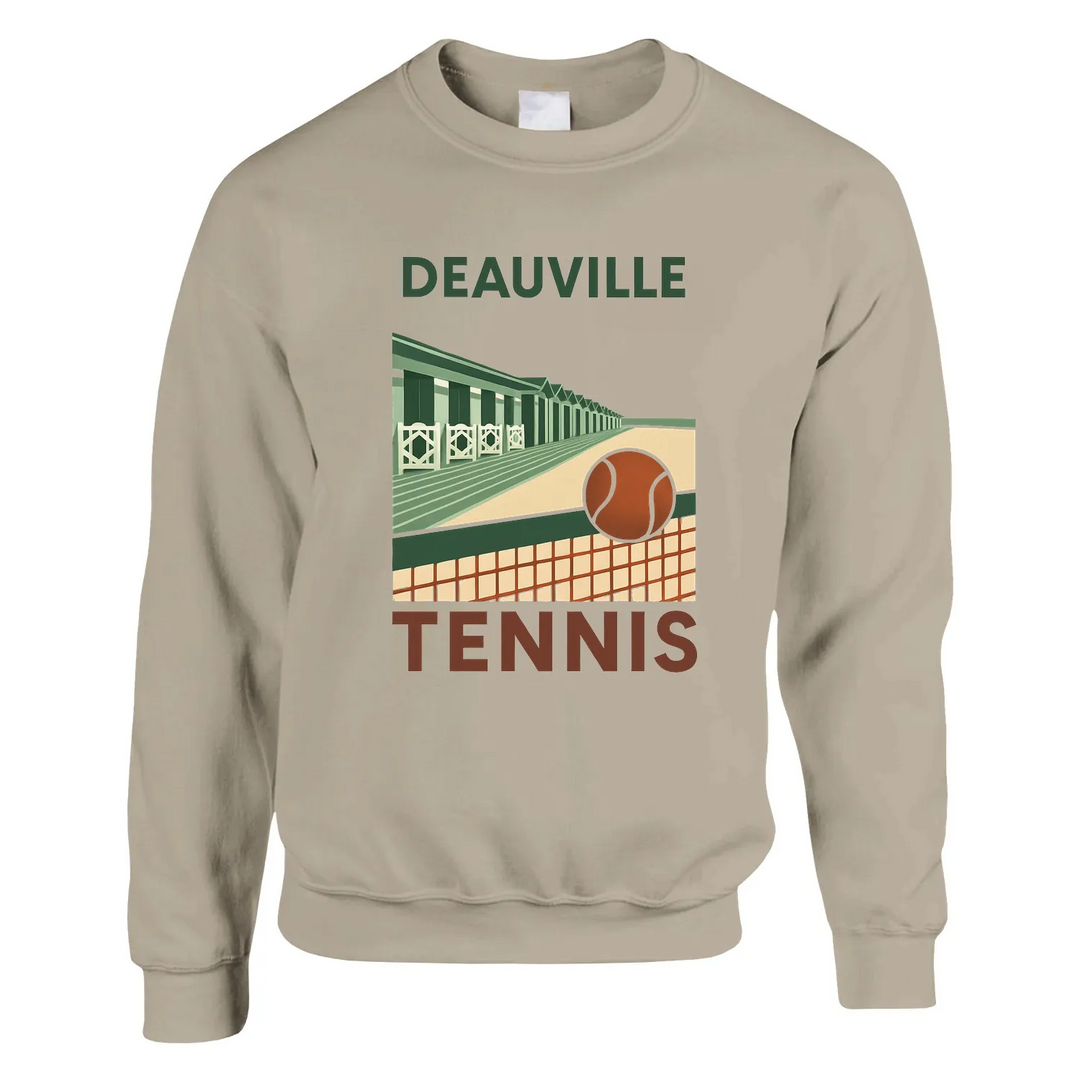 Crewneck sweater featuring Deauville Tennis logo and tennis-themed graphic