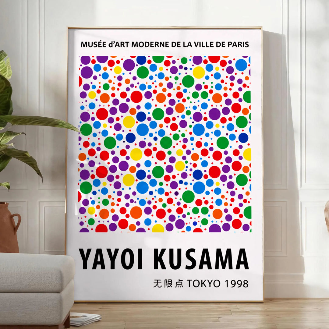 Design astratto a pois rossi e gialli di Yayoi Kusama