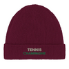 Embroidered beanie featuring a tennis motif on soft cotton fabric