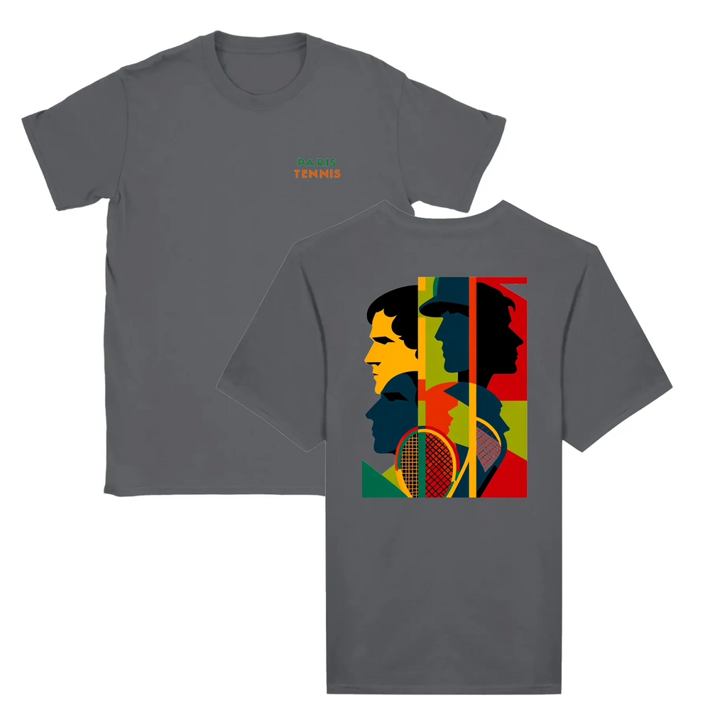 T-shirt featuring a graphic of a tennis tournament scene