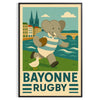Poster showing a child elephant in vintage art deco rugby illustration