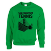 Unisex sweater featuring a graphic of tennis elements with San Francisco skyline