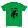 T-shirt featuring a graphic design of tennis elements with Rome landmarks