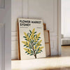 Vintage botanisk illustration av en blomstermarknad i Sydney med frodiga gröna och gula nyanser