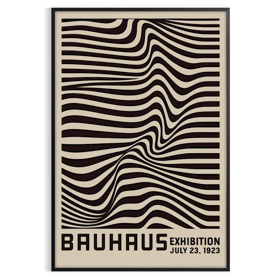 Minimalist poster featuring black lines on a gray background, inspired by Bauhaus design