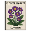 Poster showing London flower market botanical illustration in green and gray