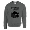 Unisex sweater featuring a graphic print of tennis elements and Sydney landmarks