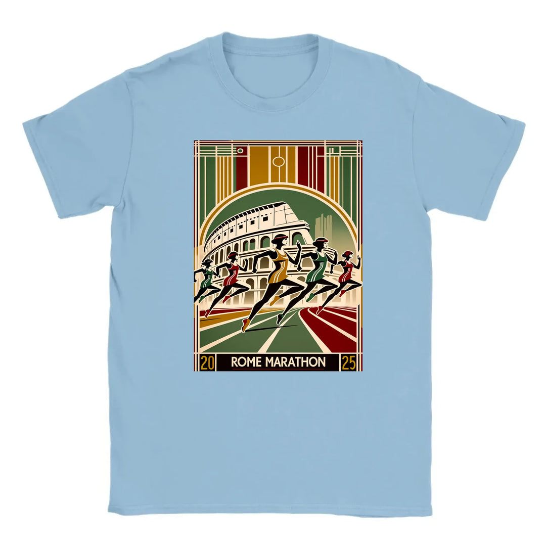 T-shirt featuring a graphic design inspired by the Rome Marathon