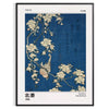 Ukiyo-e style illustration of a goldfinch perched on a cherry tree branch