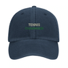 Cap featuring an embroidered vintage tennis design with champagne elements