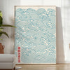 Blue, gray and white Japanese wave poster in minimalist style