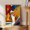 Vintage orange and white poster of a woman playing golf