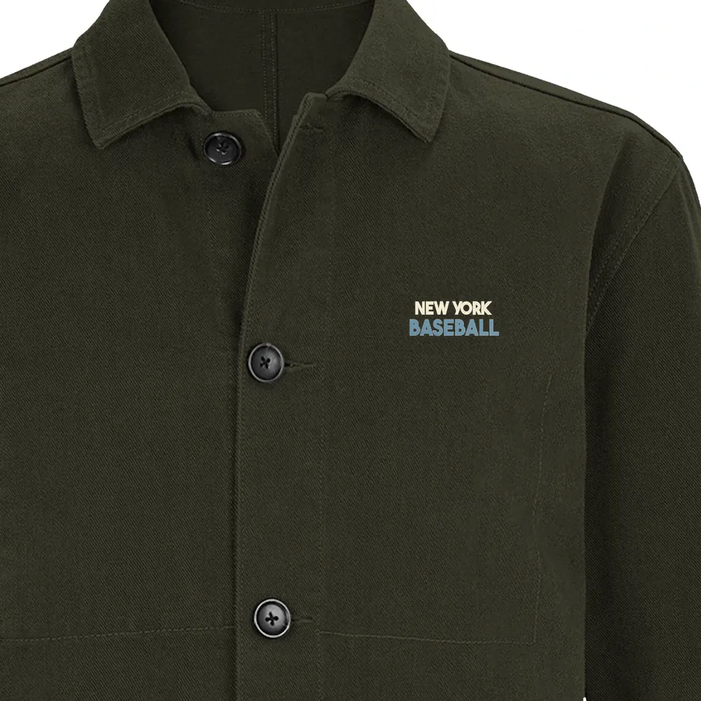 Printed jacket featuring an embroidered New York baseball '6' design