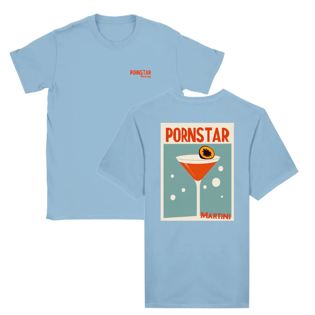 T-shirt featuring a graphic of a Pornstar Martini cocktail
