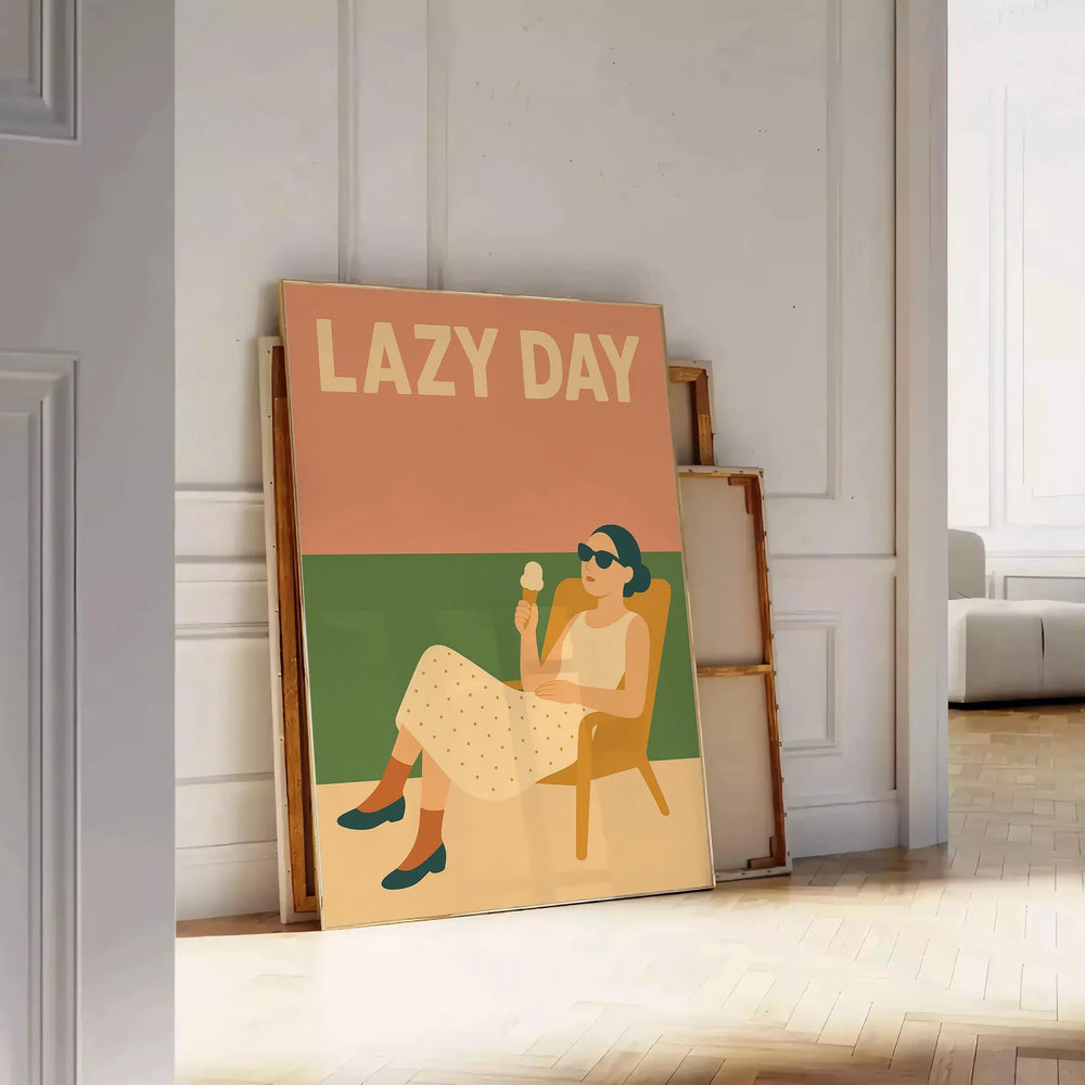Abstract illustration of a lounging figure in orange and yellow tones