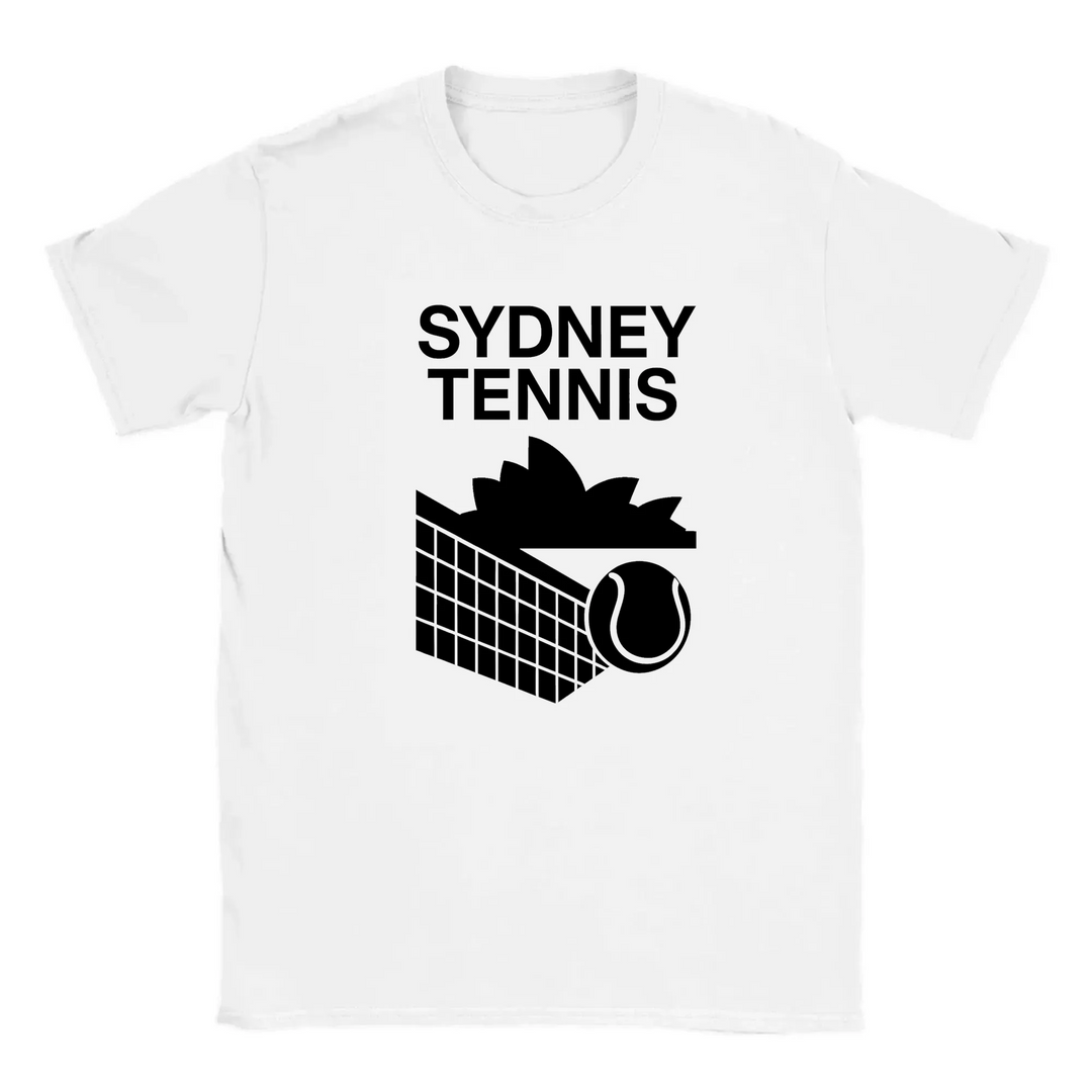 T-shirt featuring a graphic of tennis players in Sydney