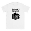 T-shirt featuring a graphic of tennis players in Sydney