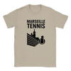 T-shirt featuring a graphic of tennis players in action with Marseille text