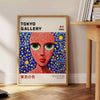 Stylized woman with polka dots in red and blue by Yayoi Kusama