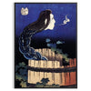 Hokusai ukiyo-e print of a woman ghost emerging from a well, featuring green and brown tones