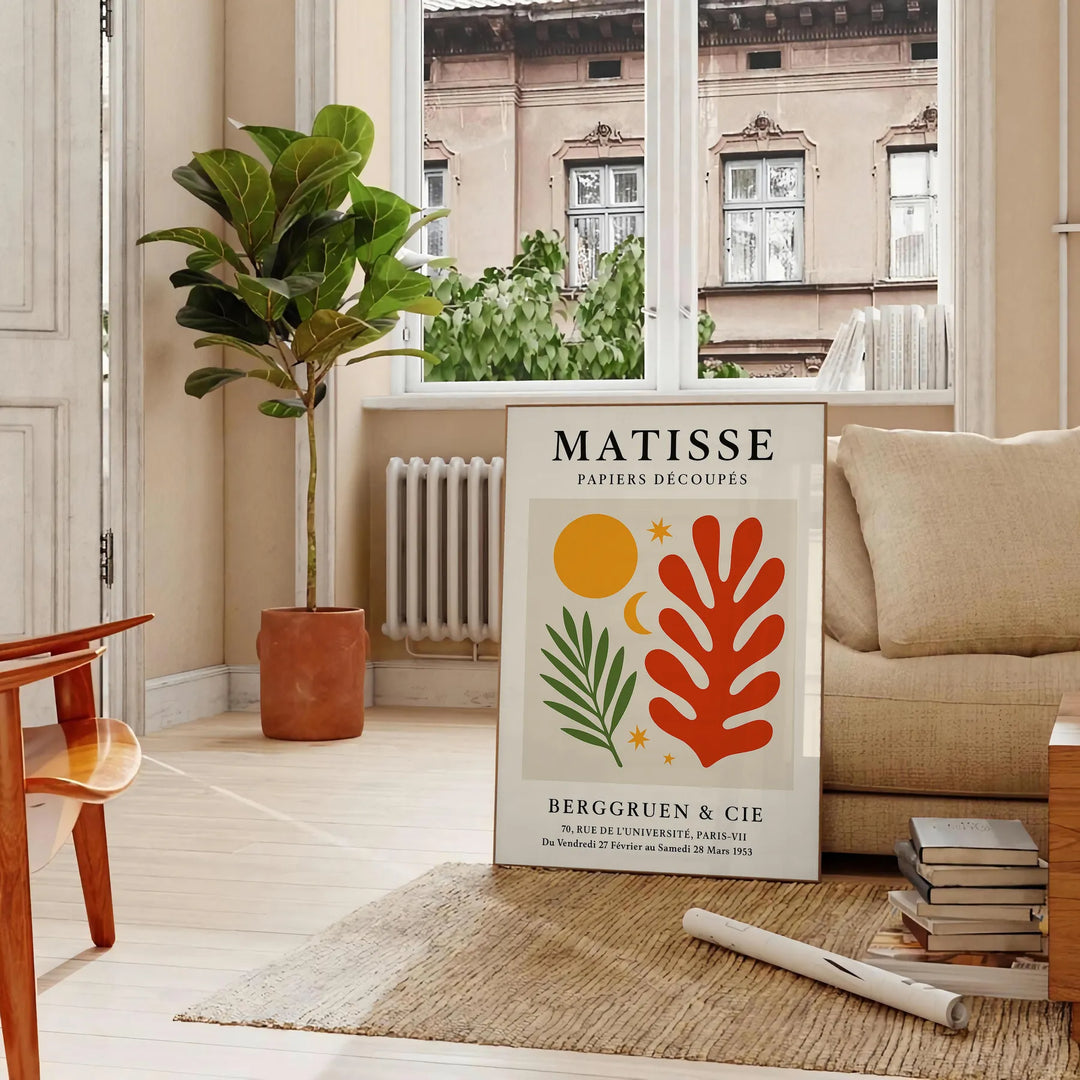 Poster con opera di Matisse in stile ritagli, forme verdi e arancioni