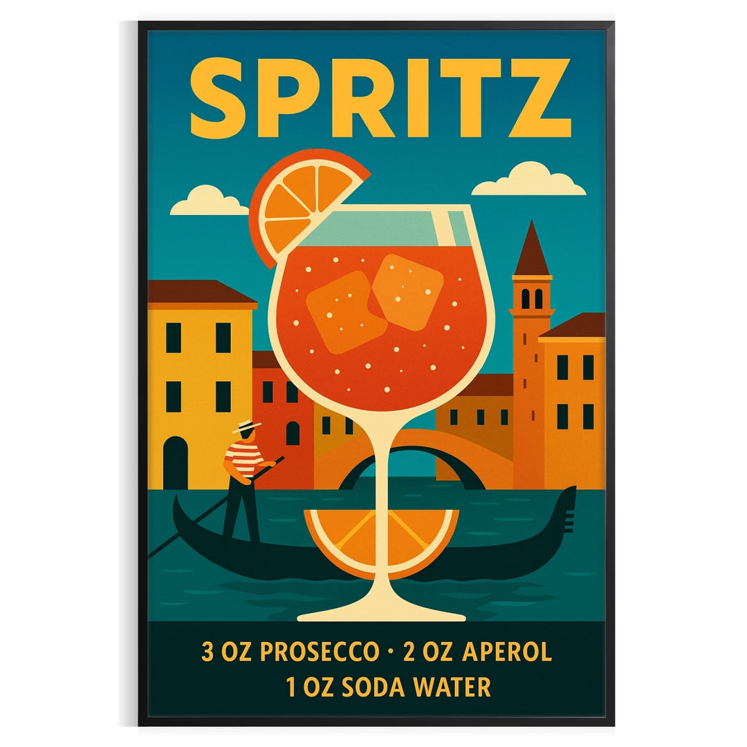 Illustration of a Spritz cocktail in orange and blue tones
