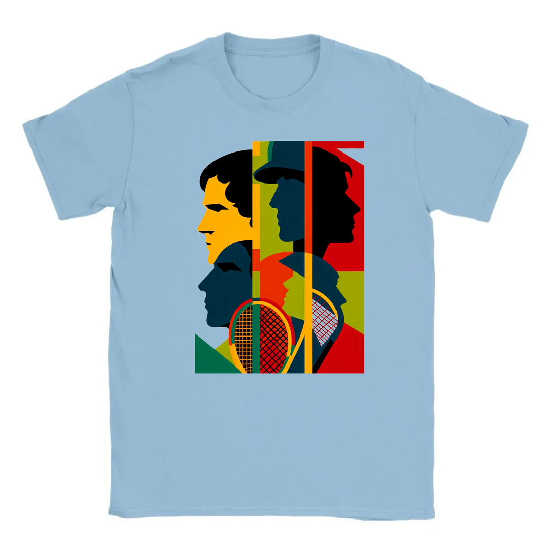 T-shirt featuring a graphic of a tennis tournament scene