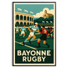 Bayonne rugby team action illustration in vintage Art Deco poster