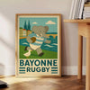Poster showing a child elephant in vintage art deco rugby illustration