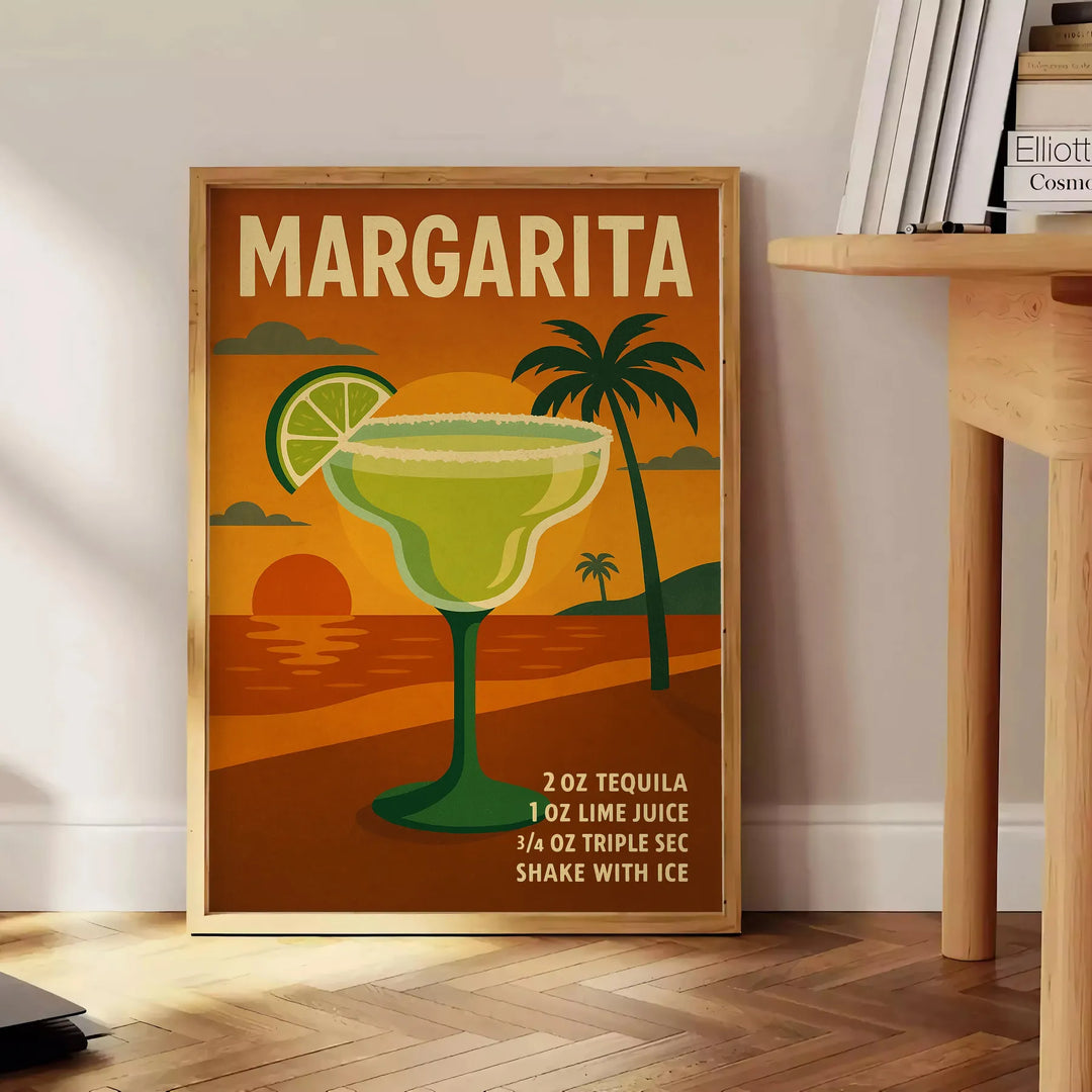 Illustration of a margarita cocktail with lime and salt, tropical colors