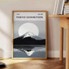 Mount Fuji poster in serene minimalist gray and blue landscape artwork