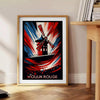 Vintage Moulin Rouge poster showing cabaret scene in red and blue