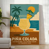 Pina Colada cocktail poster with gray and orange minimalist tropical illustration