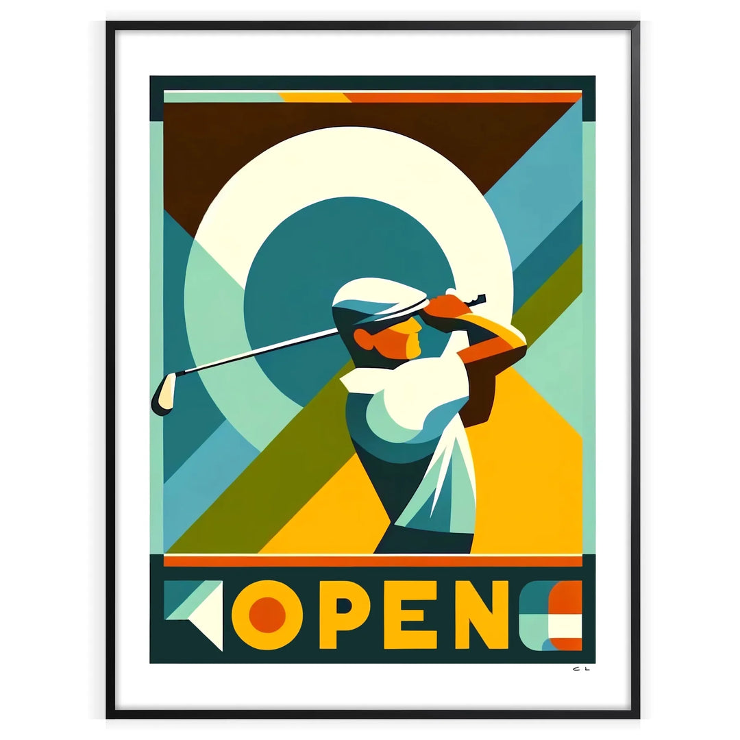 Vintage golf scene with players on a green, muted colors