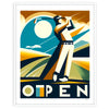 Art Deco style golf scene with muted colors and geometric shapes - in a white frame