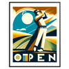 Art Deco style golf scene with muted colors and geometric shapes - in a black frame